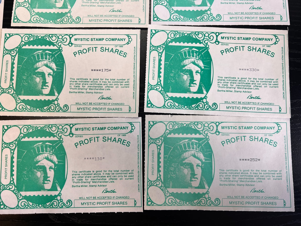 Lot of Mystic Stamp Co. Mystic Profit Shares 1989