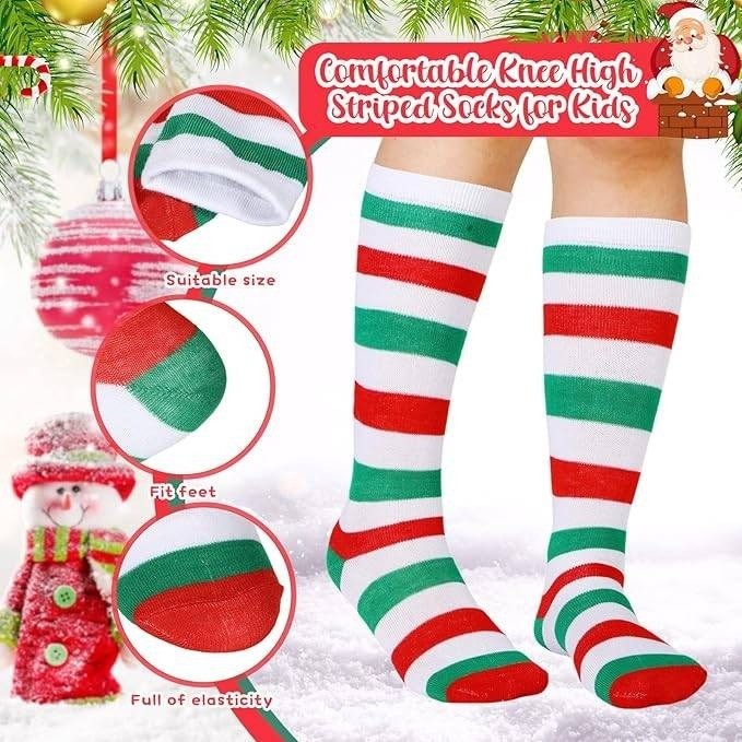 Panitay 24 pairs Christmas Kids Striped Socks Boys and Girls Athletic Knee Hi