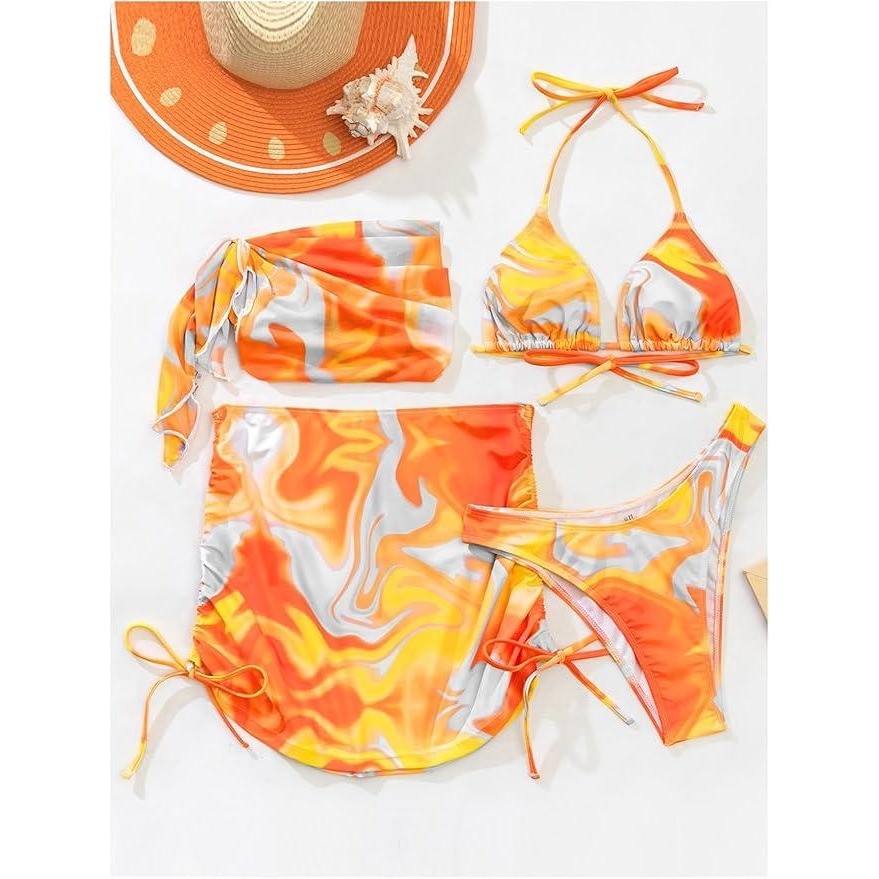 MSRP $48 RoseSeek Women's M 4 Piece Swimsuit Halter Triangle Bikini Set Mesh C