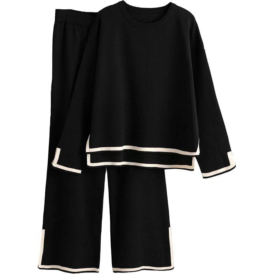 MSRP $65 Tanming Women's M 2 Piece Outfit Long Sleeve Knit Sweater Top Wide Leg