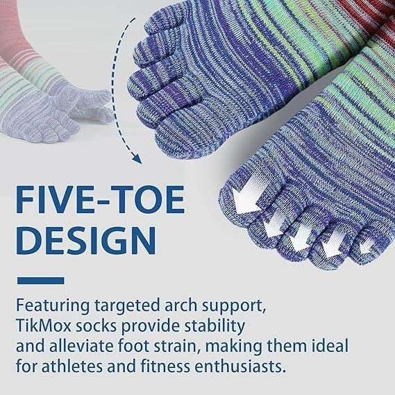 Set of 3 MSRP $26 TikMox L Five-Toe Crew Socks for Men & Women, Cotton Arch