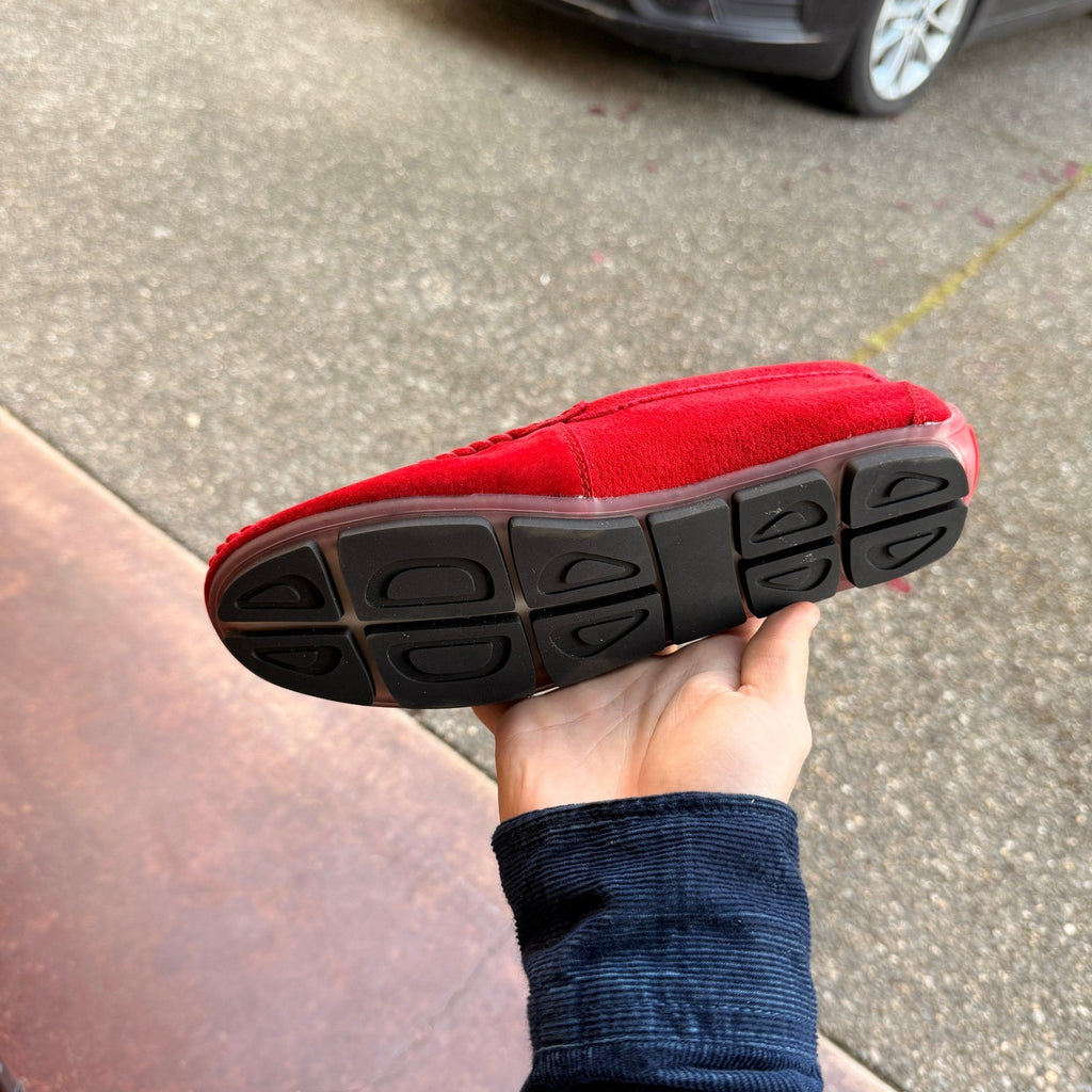 Men's US 8 Red Suede Moccasins Slip On Flat Loafers Casual Dress Shoes