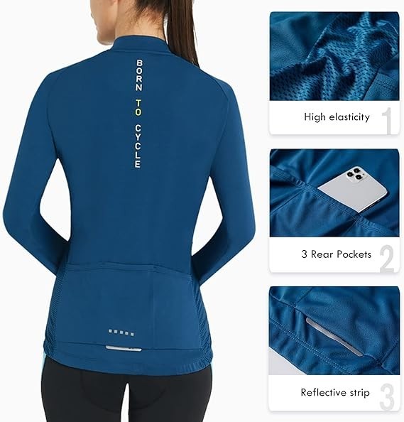 NWT Santic Light Miss Women's S-2XL Navy Cycling Jersey Long Sleeve Full Zip, Re