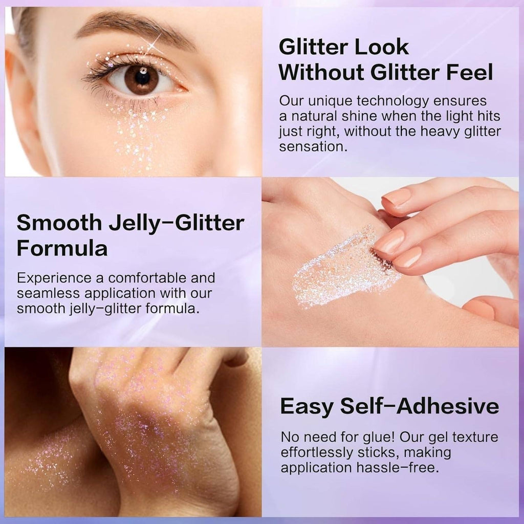 Set of 4 Glitter Zone Gel 1.35oz #01 - #04 EXP 06/2026 for Body, Face, Hair