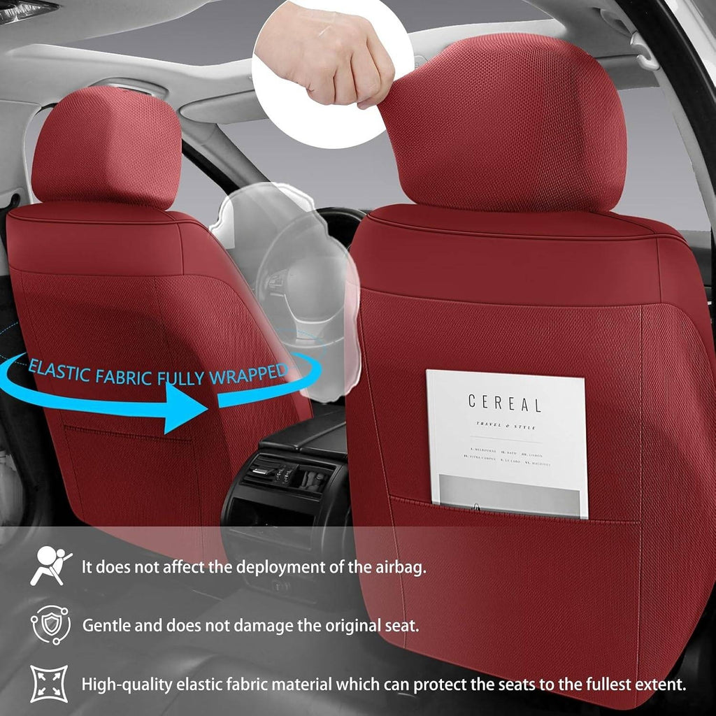 Isen-CoverAuto Wine Red Full Set Universal Fit Coverage Faux Leather Car Seat