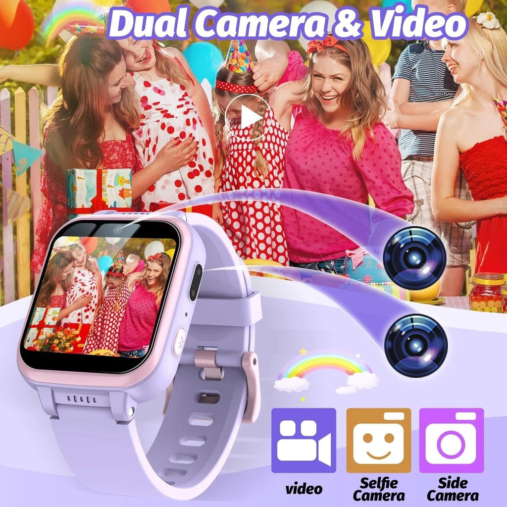 Mopevit Y90 Kids Smart Watch Purple Ages 5-12 HD Camera, Touch Screen, Music