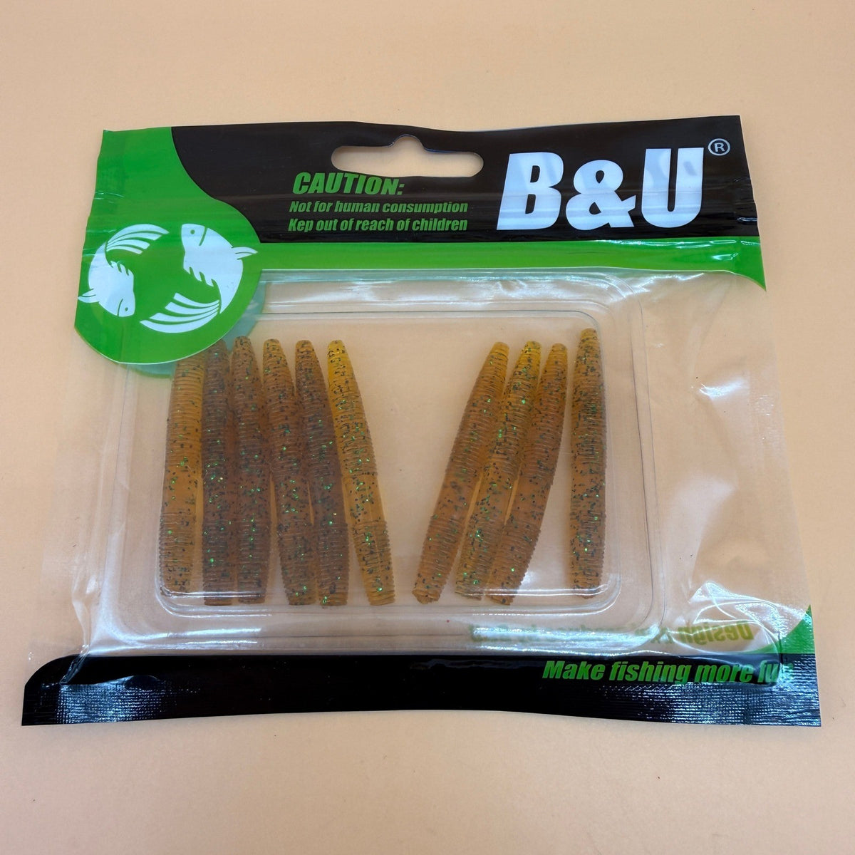 Pack of 10 B&U Multi Light Brown Floating Senko Worms Bass Fishing Lure Ned Wack