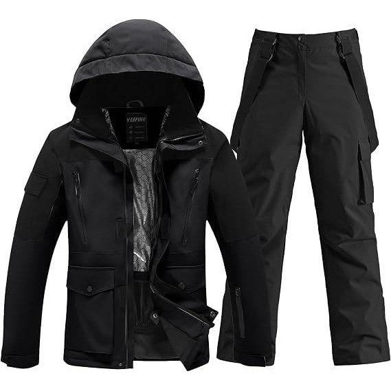MSRP $195 YEEFINE Men's XS Black Ski Suit Two Piece Insulated Snowsuits Snow