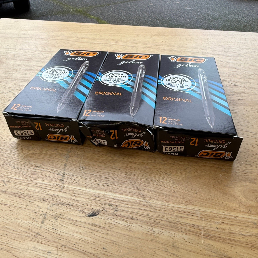 3 Pack of 12 BIC Gelocity RLC11 31563 Black Gel Ink 0.7mm Medium Point Pens