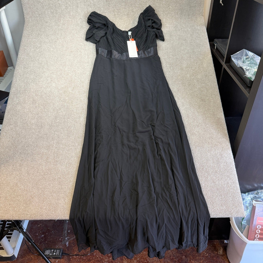 MSRP $86 Ever-Pretty Women's XXL Black Chiffon V-neck Ruched Waist A-line Ball