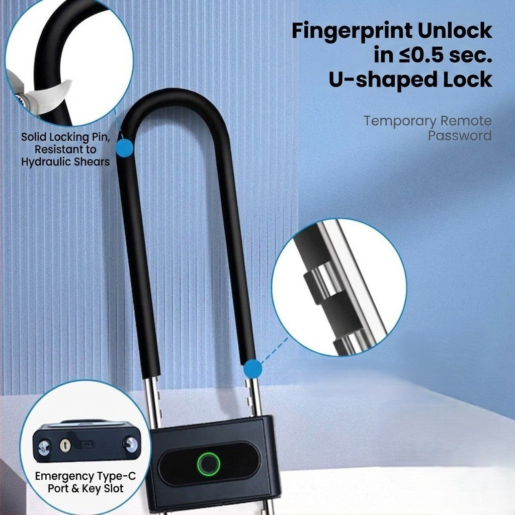 U-Shaped Fingerprint Lock Stand-Alone Smart Biometric Bicycle Motorcycle Anti