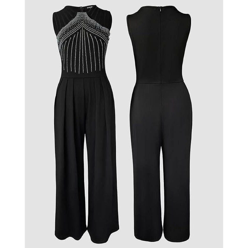 MSRP $52 CHICME Women's M One Piece Jumpsuit Rhinestone Cutout Ruched Wide