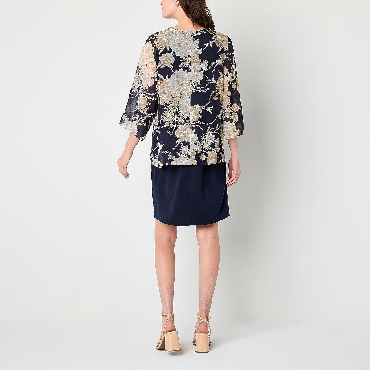 MSRP $84 Sandra Darren Womens XL Navy Ivory Tan Floral Jacket Dress With