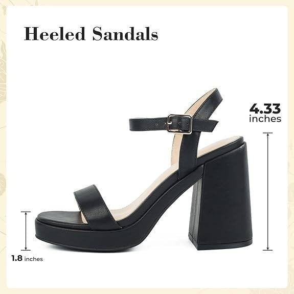 Putu Women's Size 7.5 Black Platform Heels Chunky Heeled Sandals Open Toe Dressy
