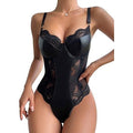 MSRP $34 Lilosy Women's 3XL Black One Piece Sexy Leather Underwire Push Up