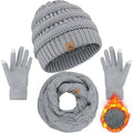MSRP $20 LOROME Unisex Light Gray Winter Beanie Hat Scarf Gloves Set Warm Fleece