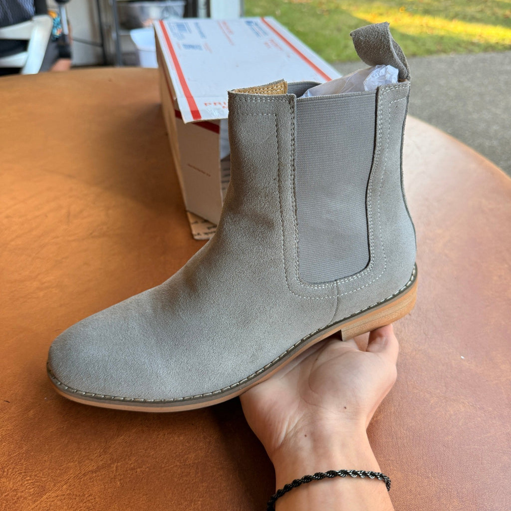 Santimon Men's US 7 Grey Suede Slip On Casual Dress Chelsea Boots