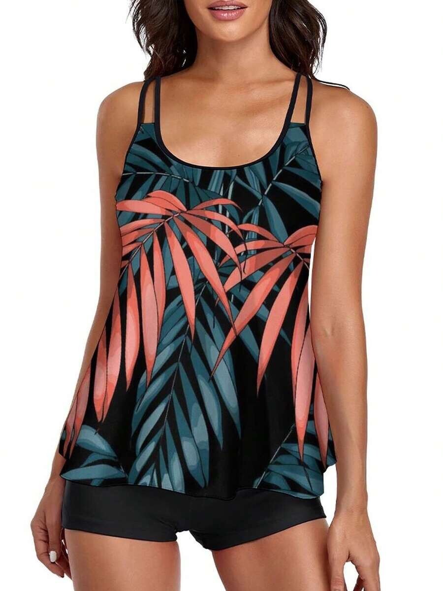 Women's XXL Swim Wear Outfits, Pattern Printed/Gradient Color Backless Sling Top