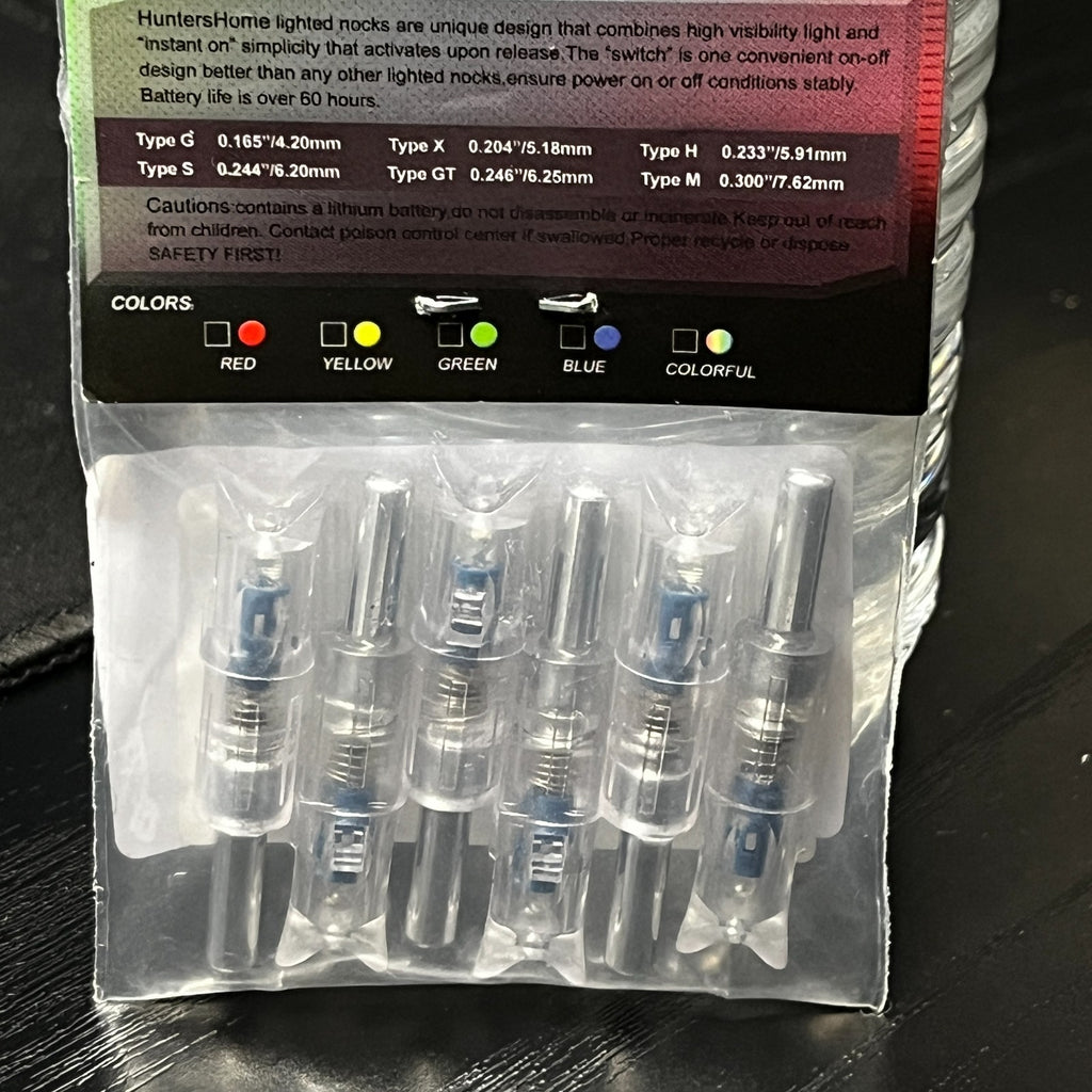 Pack of 6 LED Lighted Nocks for Crossbow Bolts 0.300"/ 7.62mm On/Off Switch