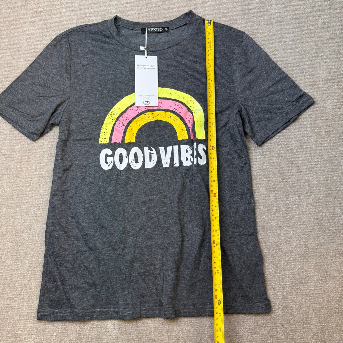 YEXIPO Women's M Good Vibes Graphic T-Shirt Short Sleeve Crew Neck Loose Fit Te