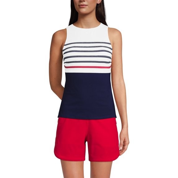Lands' End Women's 4, 2-10 LONG High Neck Tankini Modest Swimsuit Top UPF 50 Sun