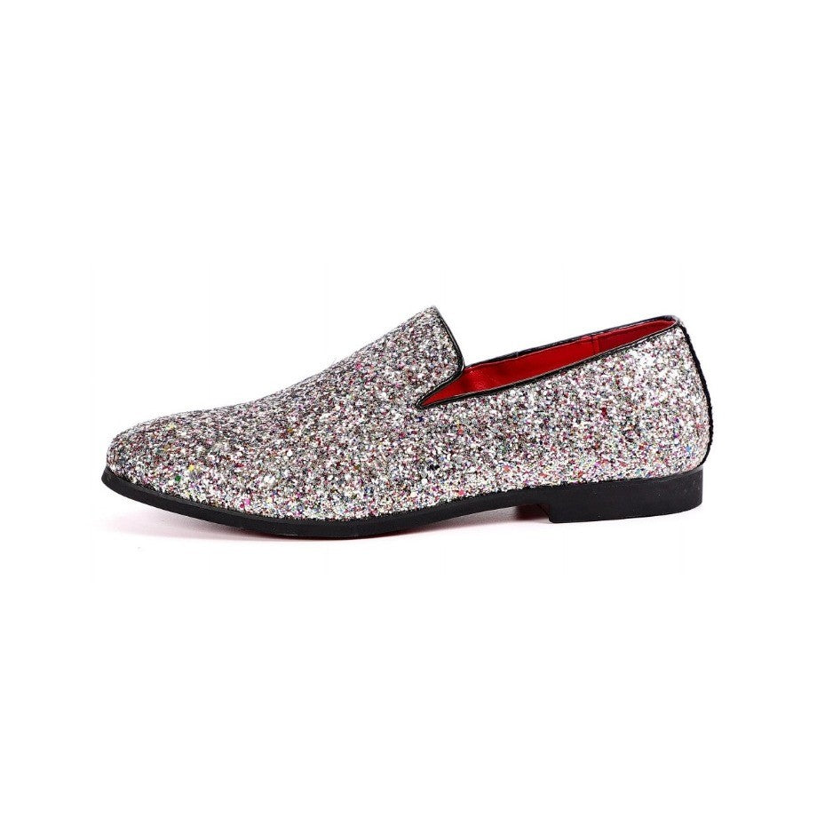 Santimon Men's US 7 Pink Glitter Slip On Loafers Sequin Dress Shoes