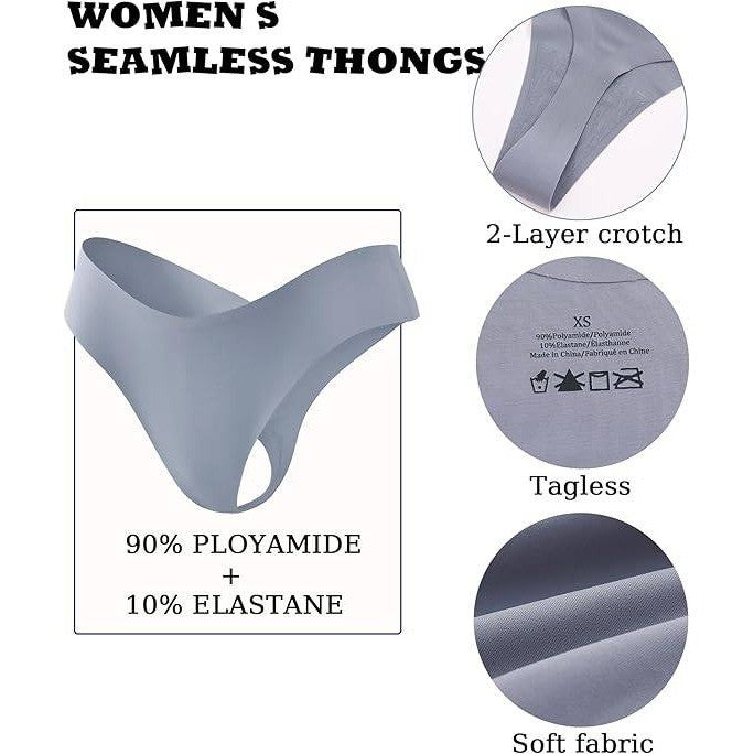 Set of 6 FINETOO Women's M Seamless Thongs Sexy No Show Panties Invisible V-Wa