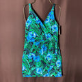 Lands' End Women's XS V-Neck Tulip Wrap Swim Dress One Piece Swimsuit Black/Turq