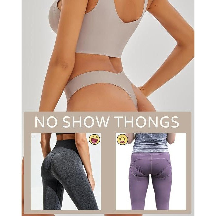 Set of 6 FINETOO Women's M Seamless Thongs Sexy No Show Panties Invisible V-Wa