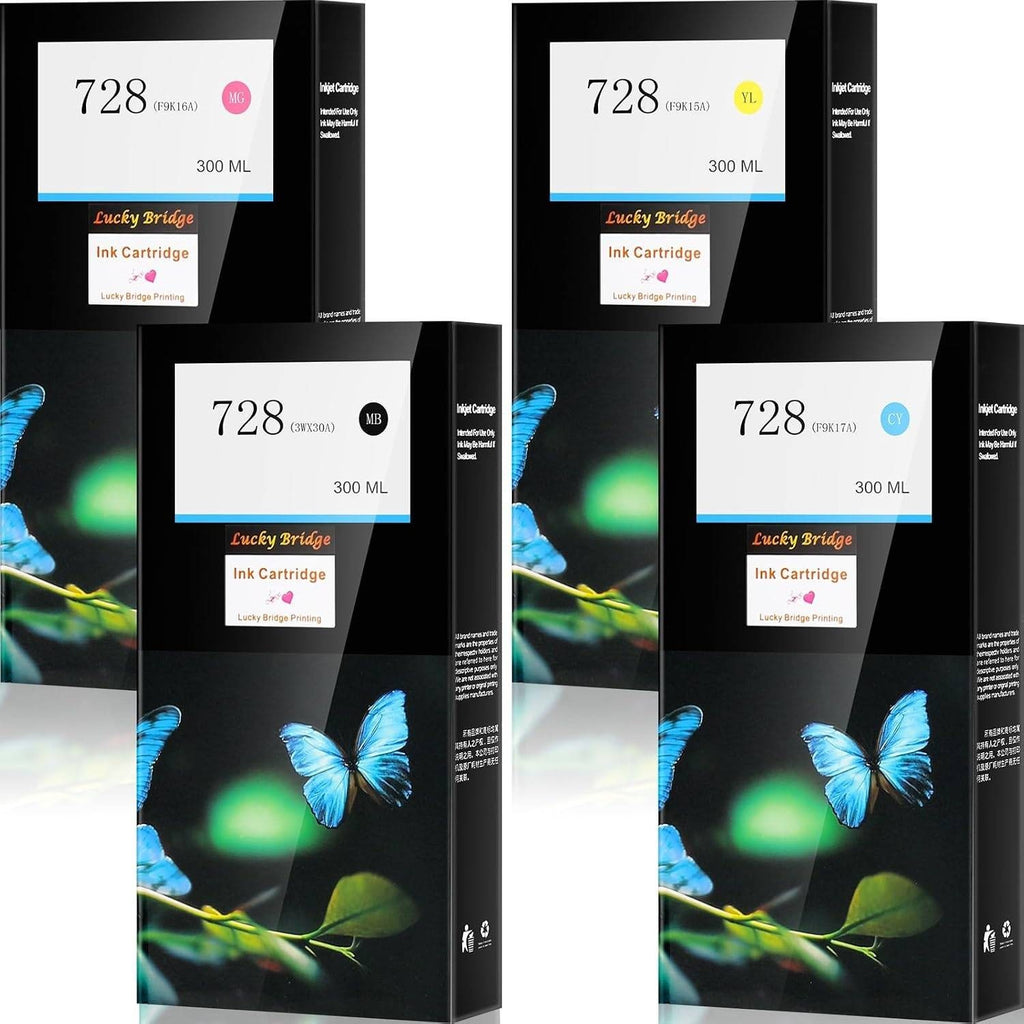 Set of 4 Lucky Bridge 728 300ml Ink Cartridges for HP DesignJet T730 T830 3WX30A
