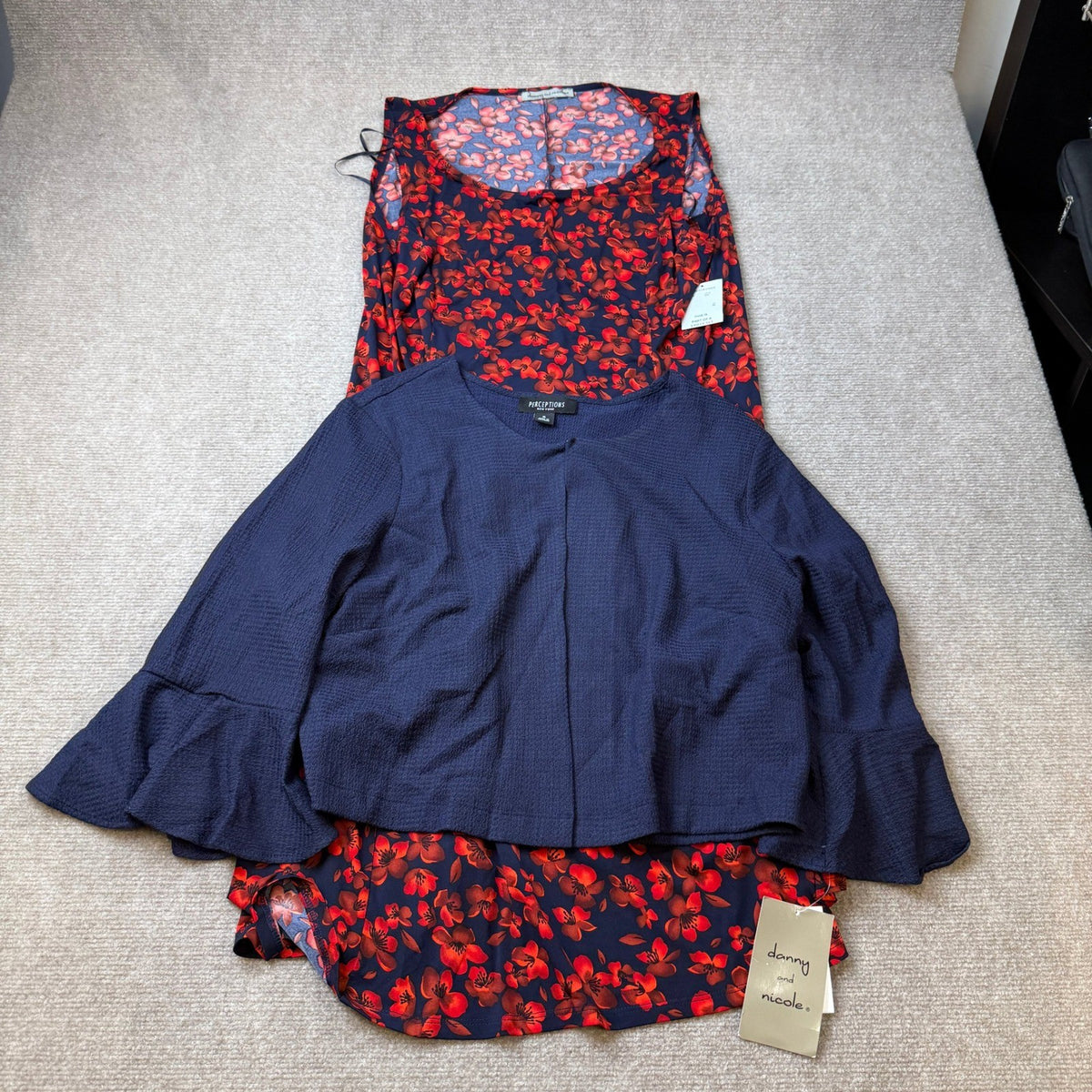 MSRP $79 Danny & Nicole Womens XL Red/Navy Floral Two Piece Jacket Dress