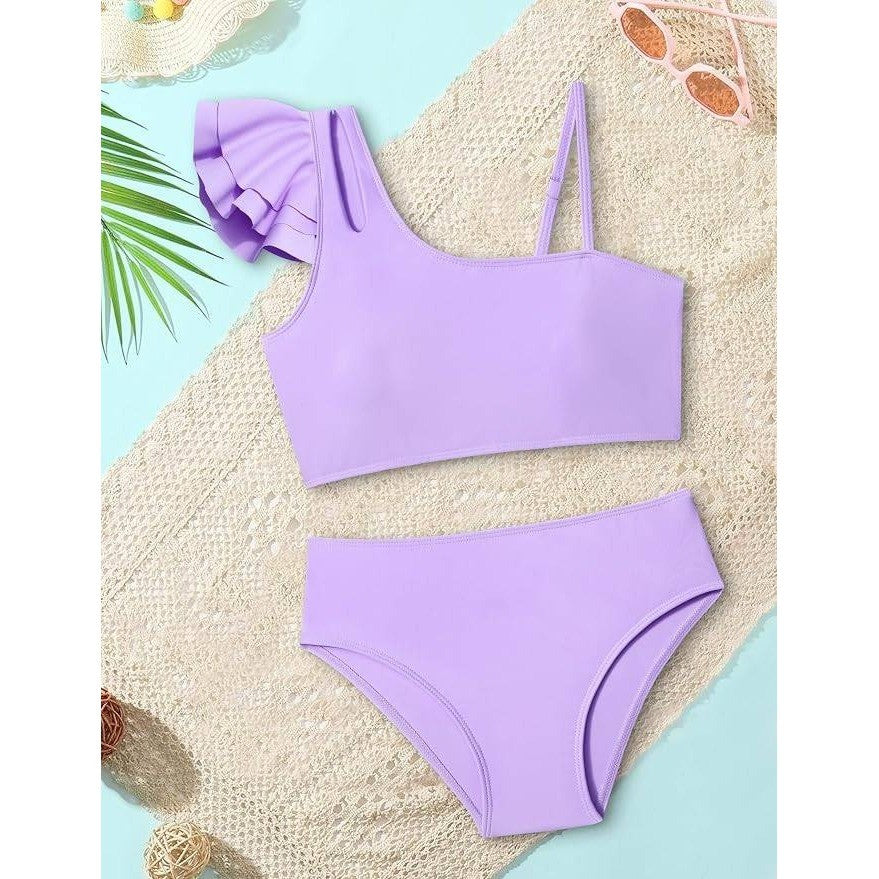 MSRP $29 Doumlop Girls 7-8Y Swimsuit Two Piece Bikini Set Ruffle Bathing Suit A