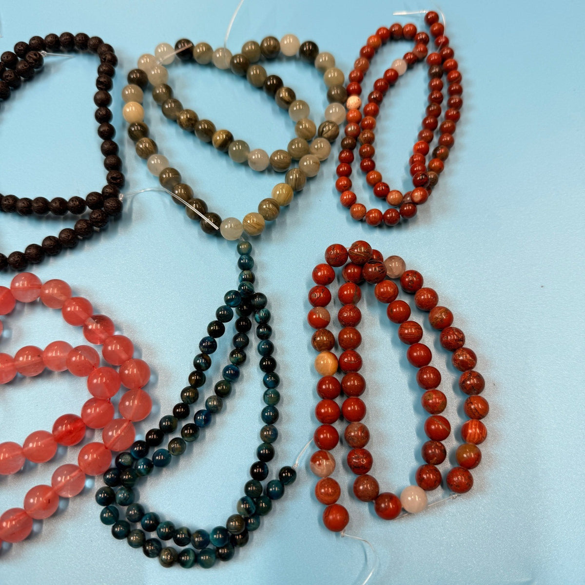 Set of 10 Natural Gemstone Round Beads Strands 15" Sizes 6,8,10 mm 15oz №B15
