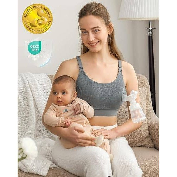 Set of 2 MSRP $48 Momcozy L Black, Grey Pumping Nursing Bra Hands Free Maternity