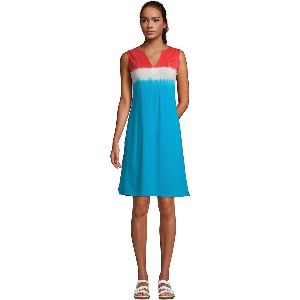 Lands' End Women's S Cotton Jersey Tunic Dress Cover-up Compass Red/Turquoise Om