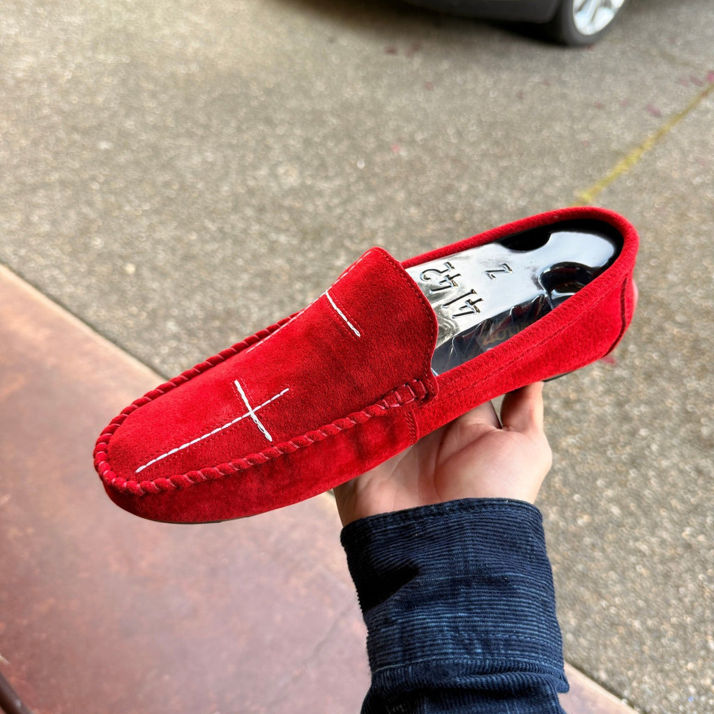 Men's US 8 Red Suede Moccasins Slip On Flat Loafers Casual Dress Shoes