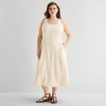 MSRP $78 A.N.A Womens 2X Ecru Midi U Neck Sleeveless Fit + Flare Dress