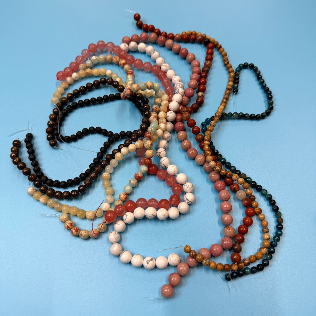 Set of 10 Natural Gemstone Round Beads Strands 15" Sizes 6,8,10 mm 14oz №B14