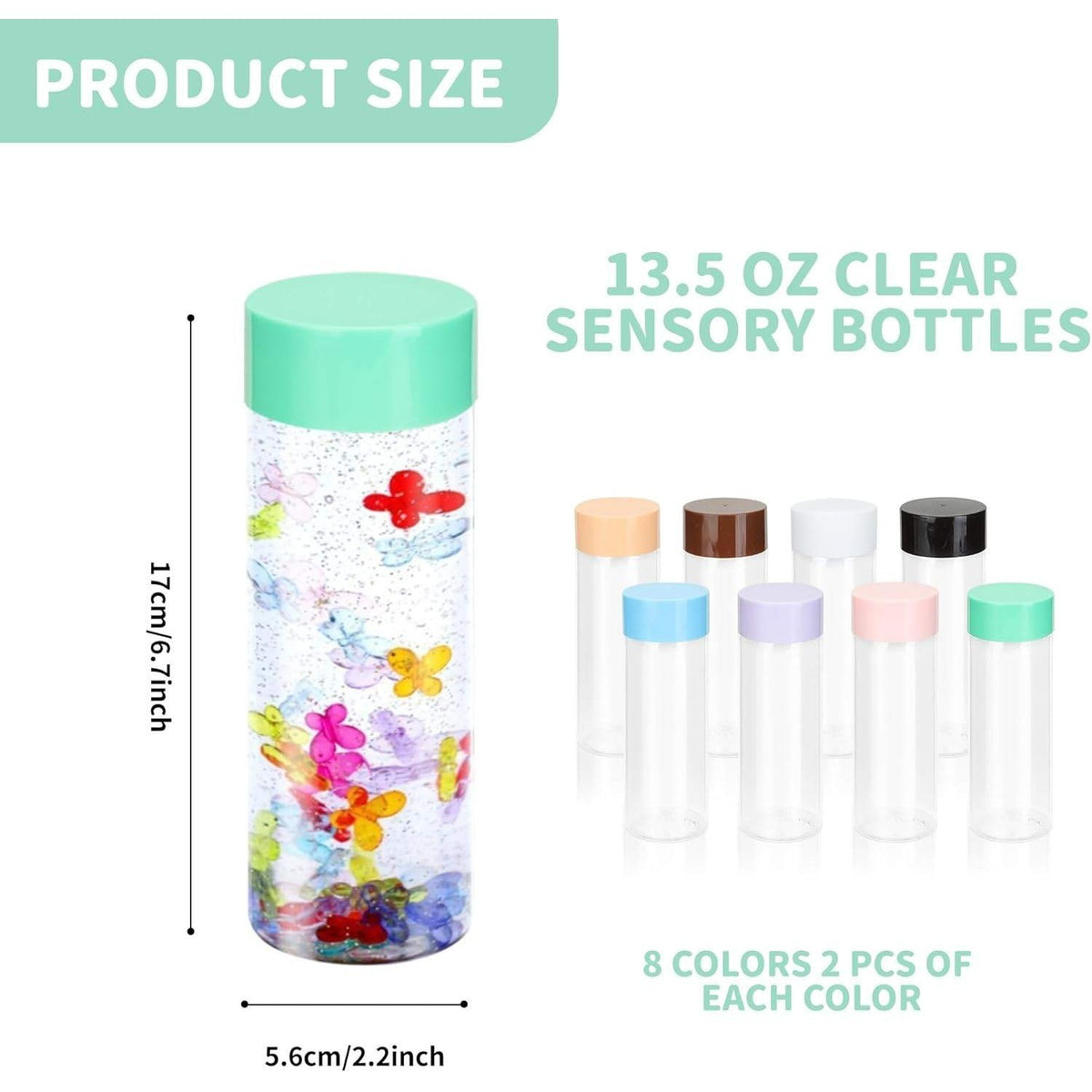 Set of 16 FARQAN Sensory Bottles with Lids 13.5 oz Leakproof Clear Plastic Reus