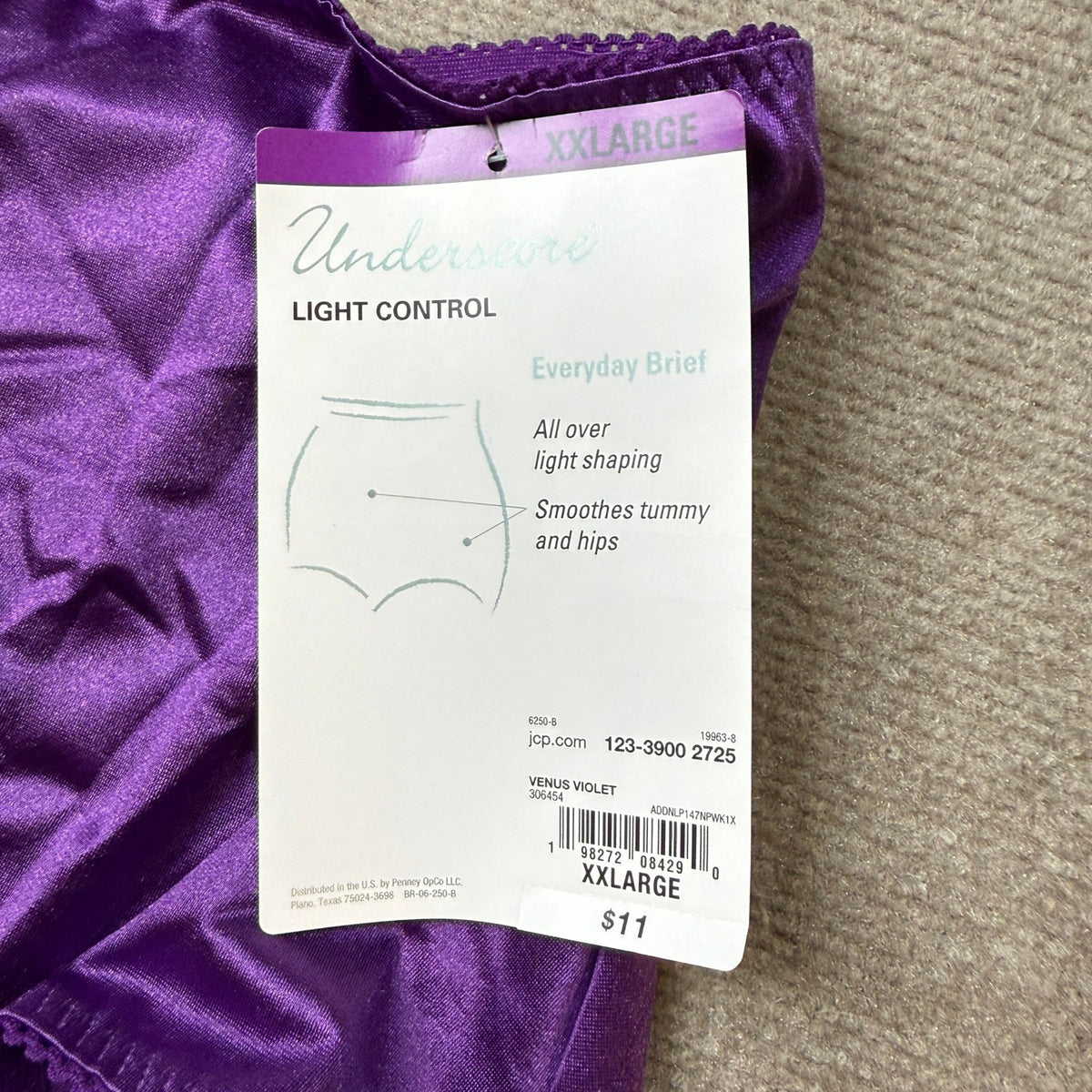 NWT Underscore Womens XXL Venus Violet Stretch Satin Control Briefs