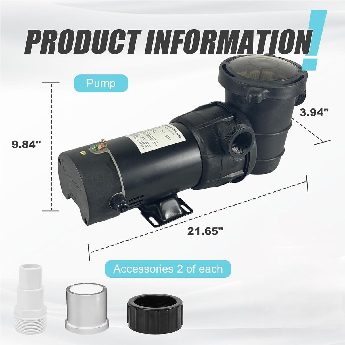 PureBy J11504HD Pool Motor Pump, 2HP Variable 2 Speed 115v 5160GPH Above Groun