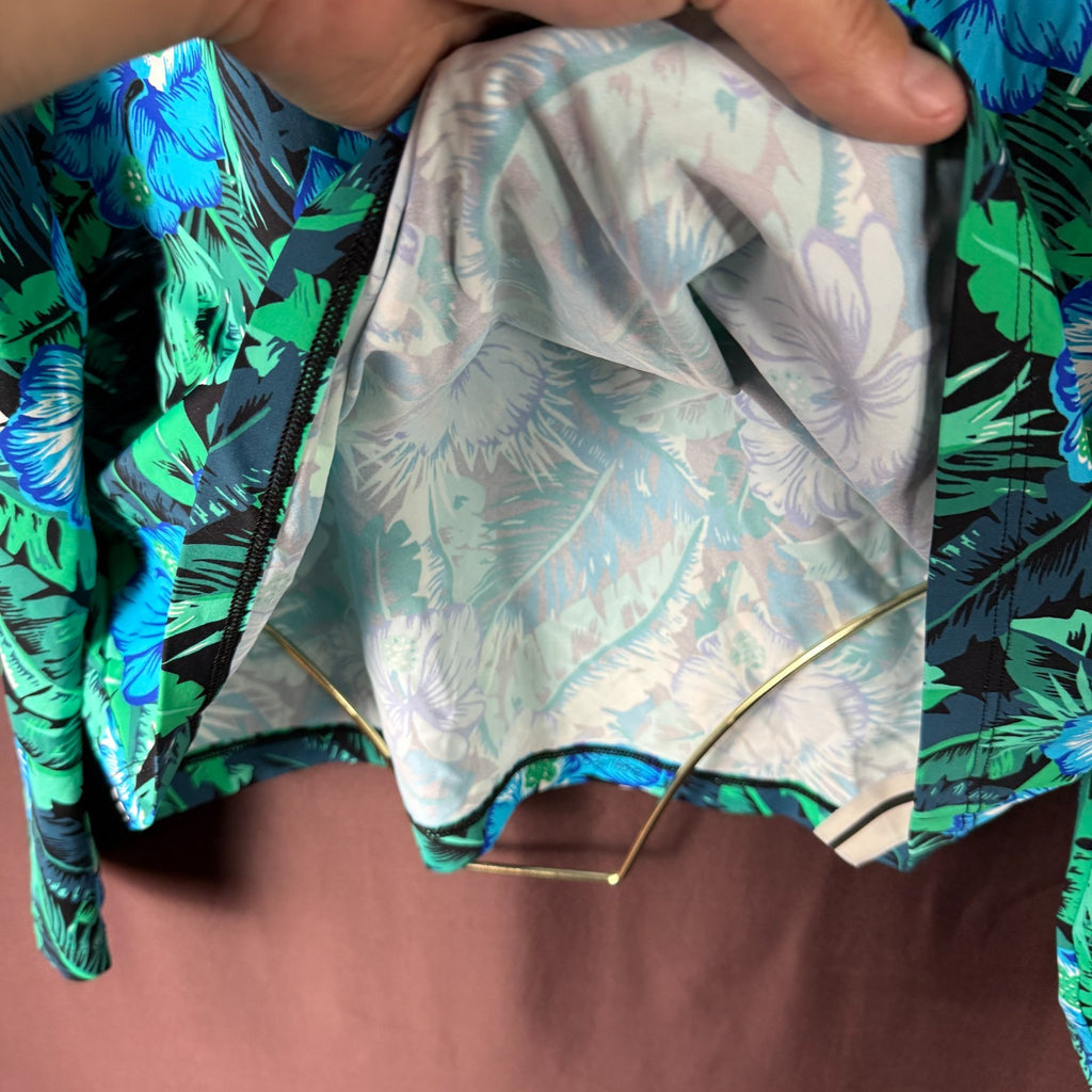 Lands' End Women's XS Green Floral Long Sleeve Crewneck Swim Rash Guard