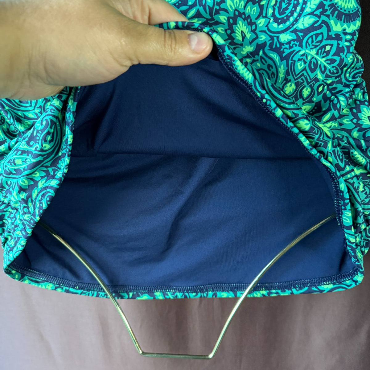 Lands' End Women's 4 Halter Tied Navy/Emerald Paisley Tankini Top