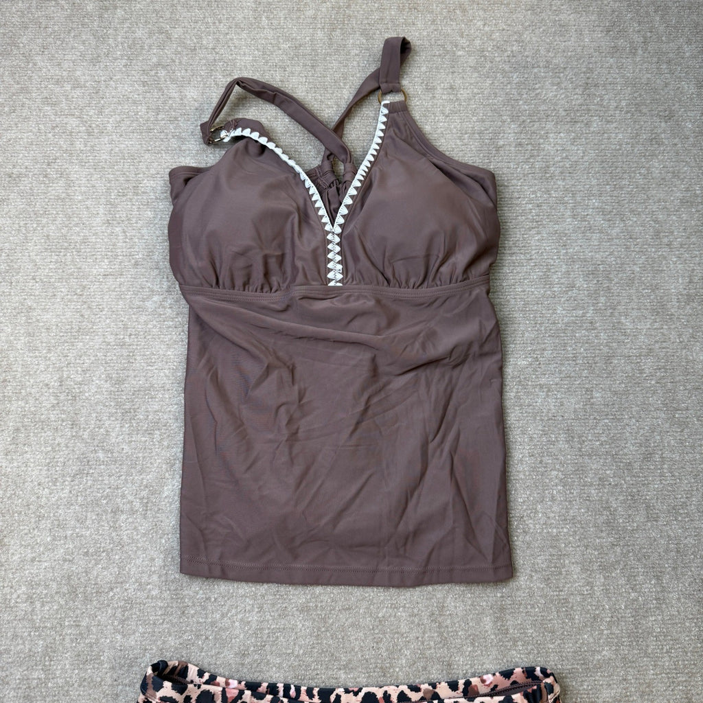 MSRP $27 Eytino Women's L 2 Piece Tankini Bathing Suit Tummy Control Swimsuit V
