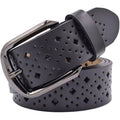 MSRP $18 VONSELY Women's 1.5" Wide Black Hollow Leather Belts Soft with Pin Buck