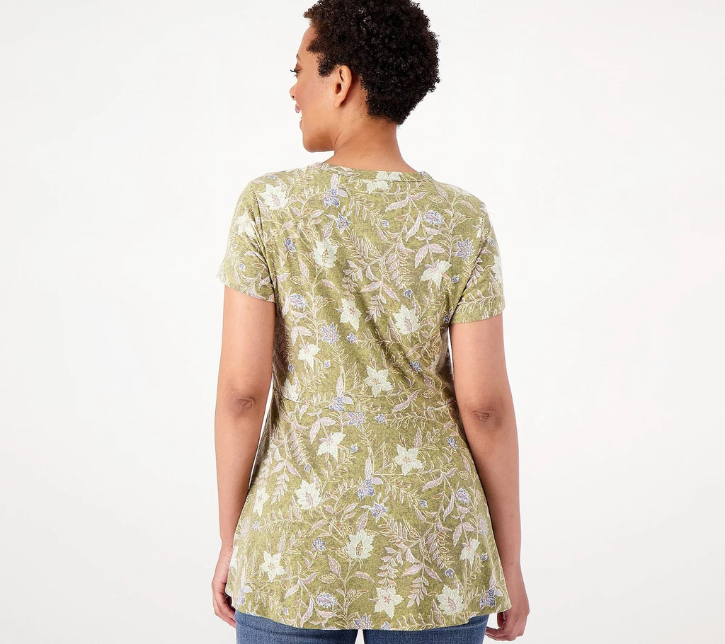 Isaac Mizrahi Live! Women's XXS, XS Dried Sage True Denim Short Sleeve Top Butto