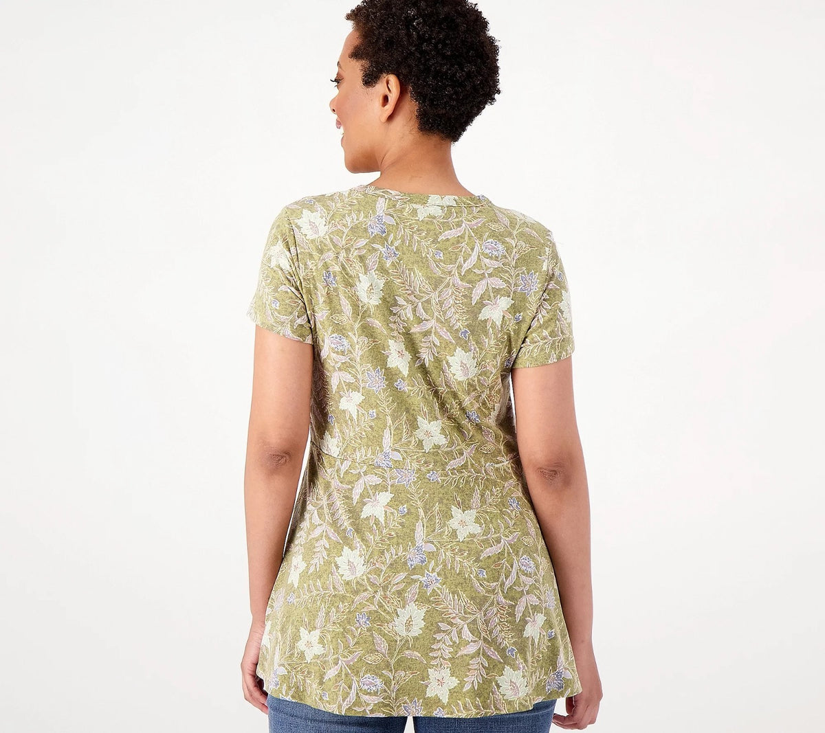 Isaac Mizrahi Live! Women's XXS, XS Dried Sage True Denim Short Sleeve Top Butto