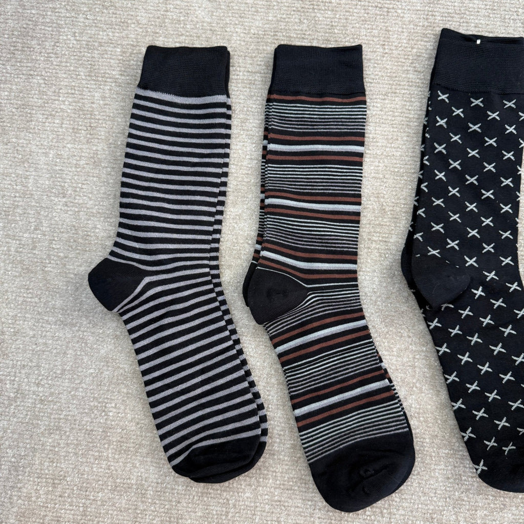 Set of 6 SUKBRGIR Men's US 8-13 Black Geometric Dress Socks Business Casual
