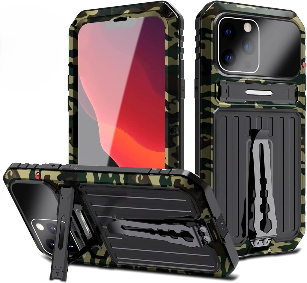 Aluminium Shockproof Case for iPhone 12–14 Pro / Pro Max Built-in Tempered Glass