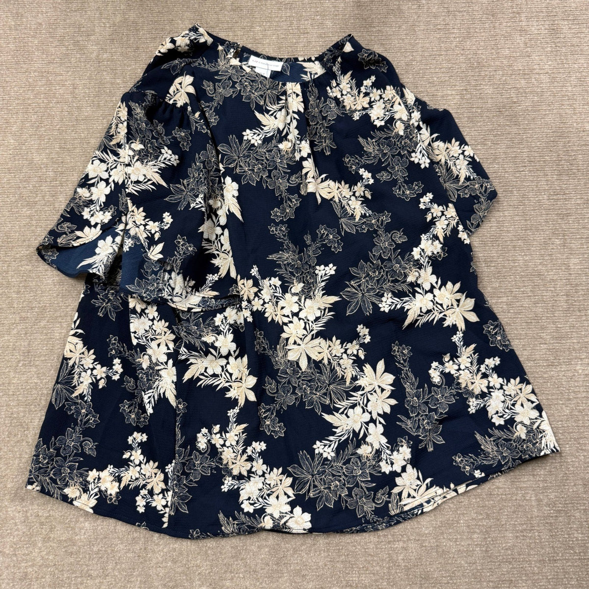 MSRP $48 Liz Claiborne Womens XL Tall Navy Flowers Short Sleeve Blouse U Neck